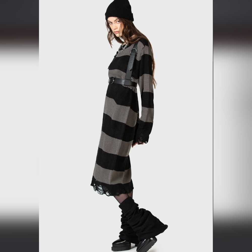 Killstar Black and Gray Long Sleeve Dress